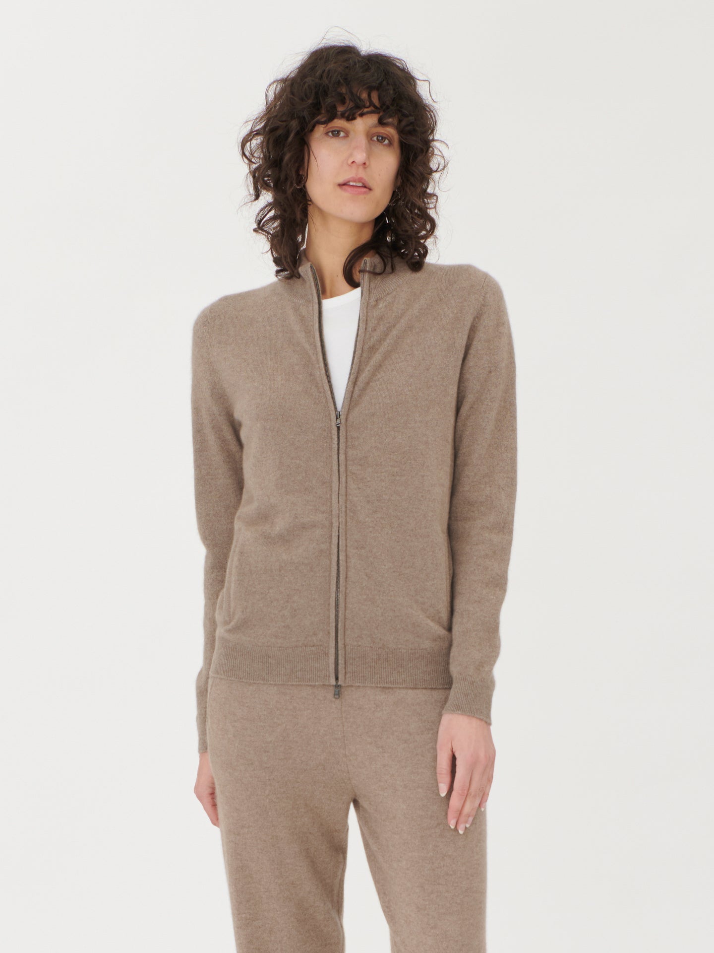Cardigan zippé  en Cachemire pour femmes Taupe - Gobi Cashmere