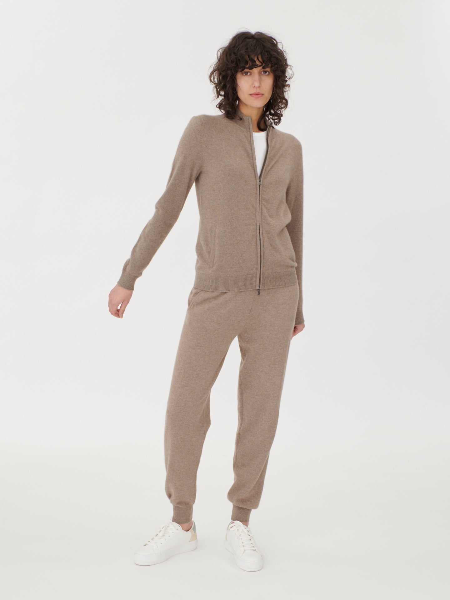 Cardigan zippé  en Cachemire pour femmes Taupe - Gobi Cashmere