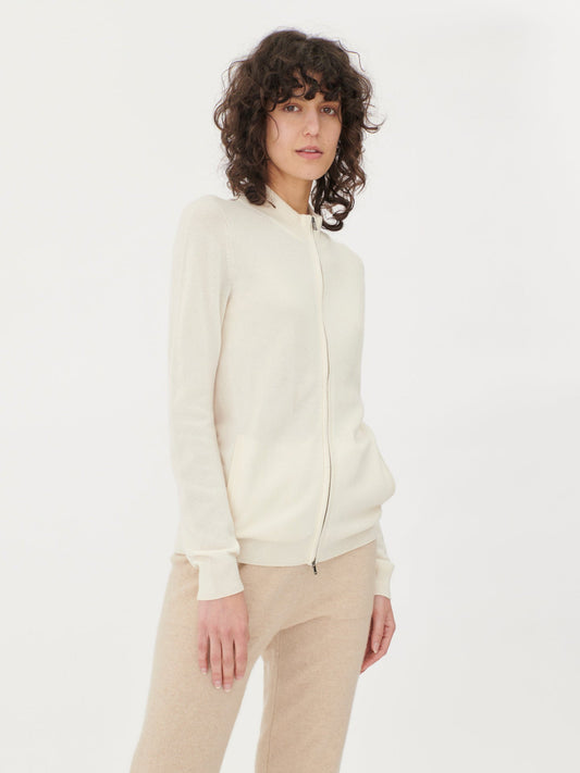 Cardigan zippé  en Cachemire pour femmes blanc - Gobi Cashmere