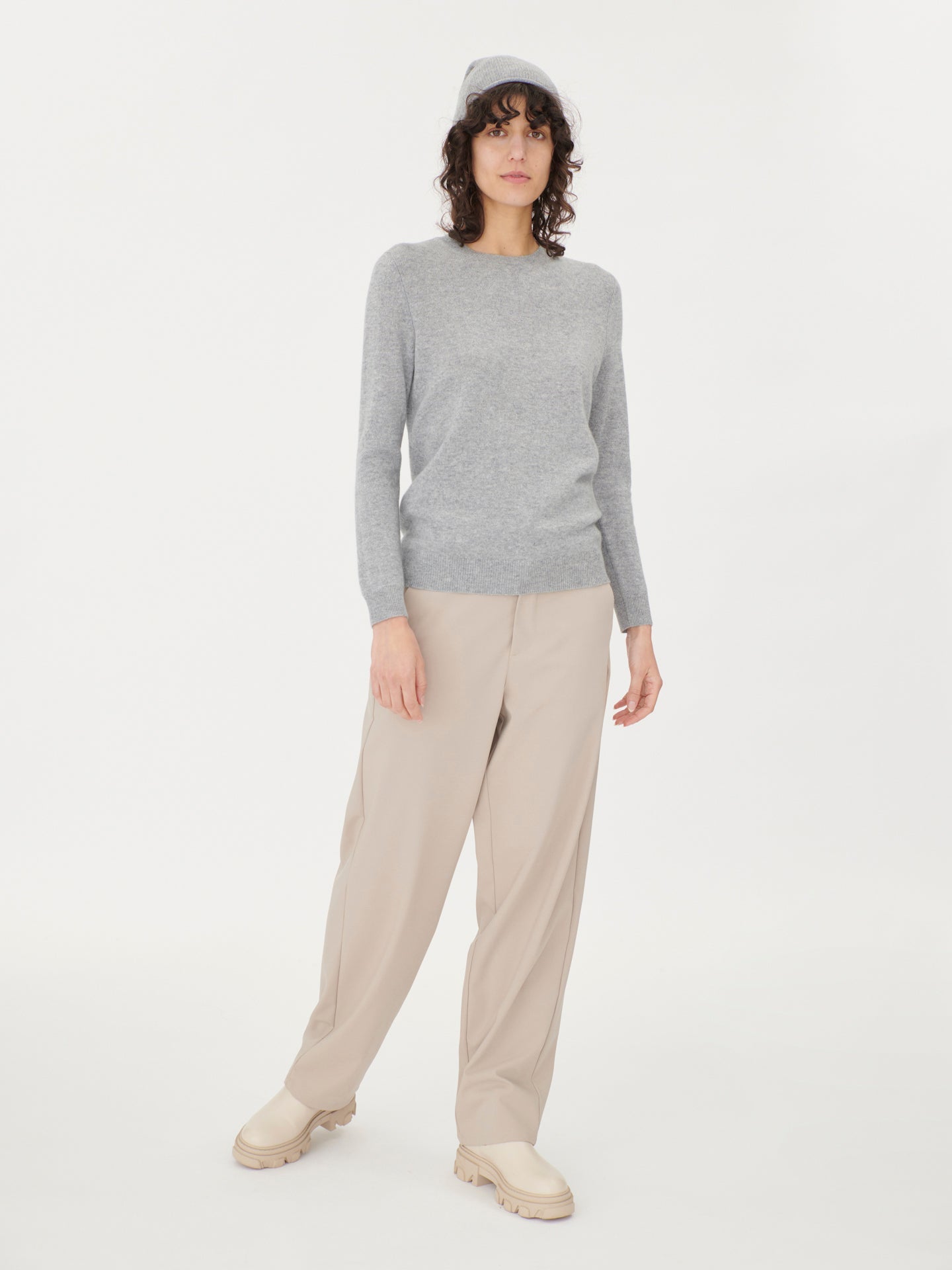 Cachemire léger pour femme Poids Basique Col Rond Gris - Gobi Cashmere