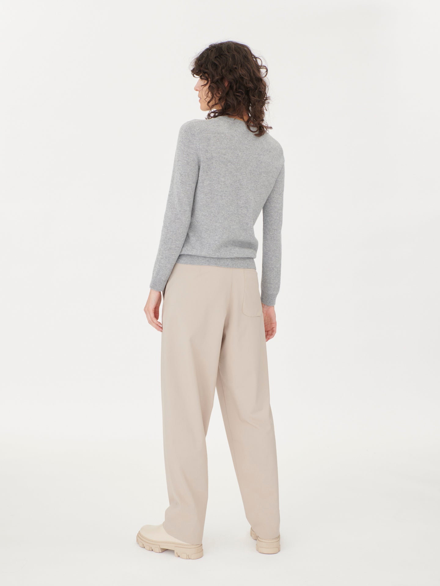 Cachemire léger pour femme Poids Basique Col Rond Gris - Gobi Cashmere