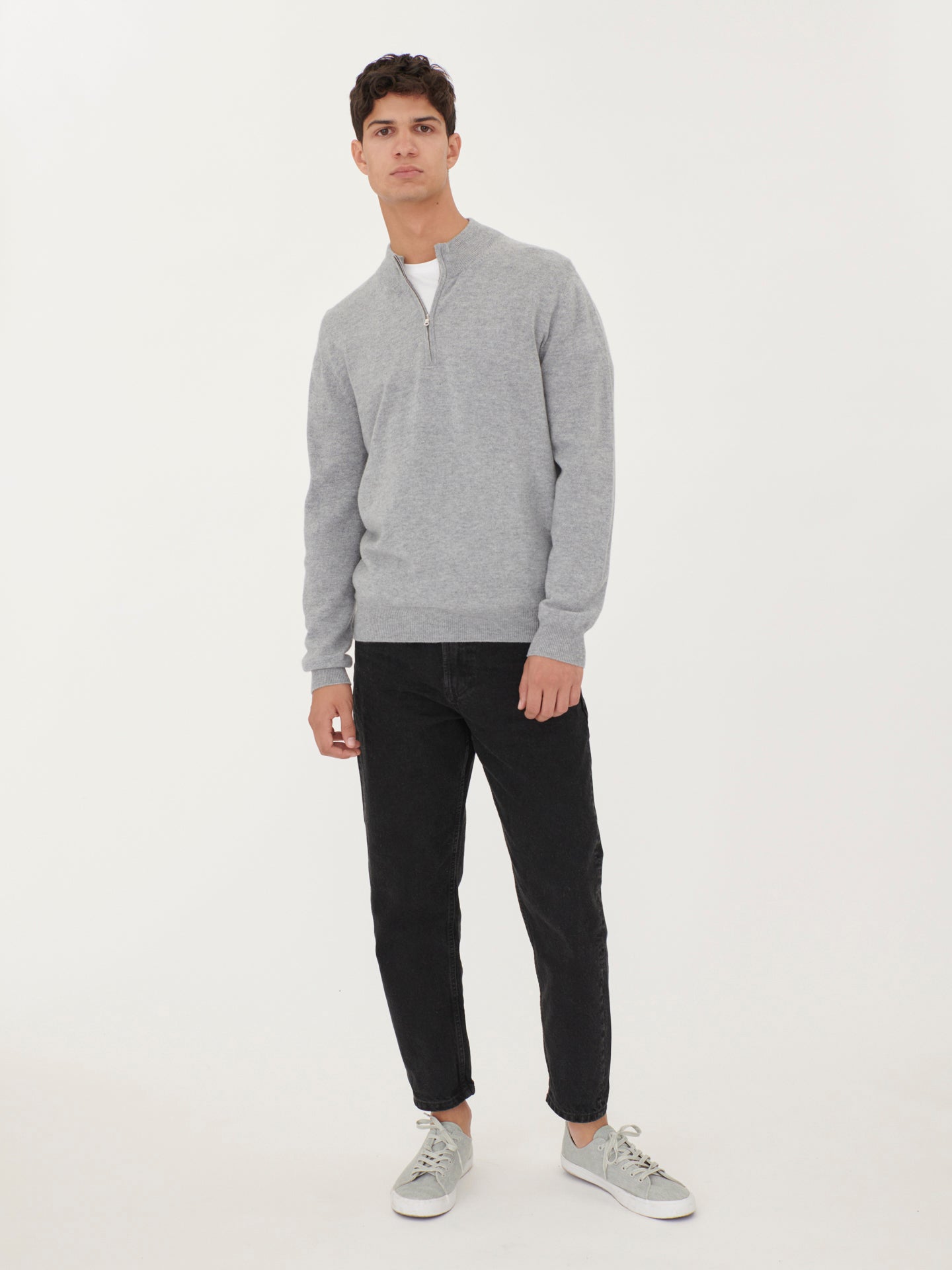 Pull polo demi en Cachemire pour hommes Gris - Gobi Cashmere
