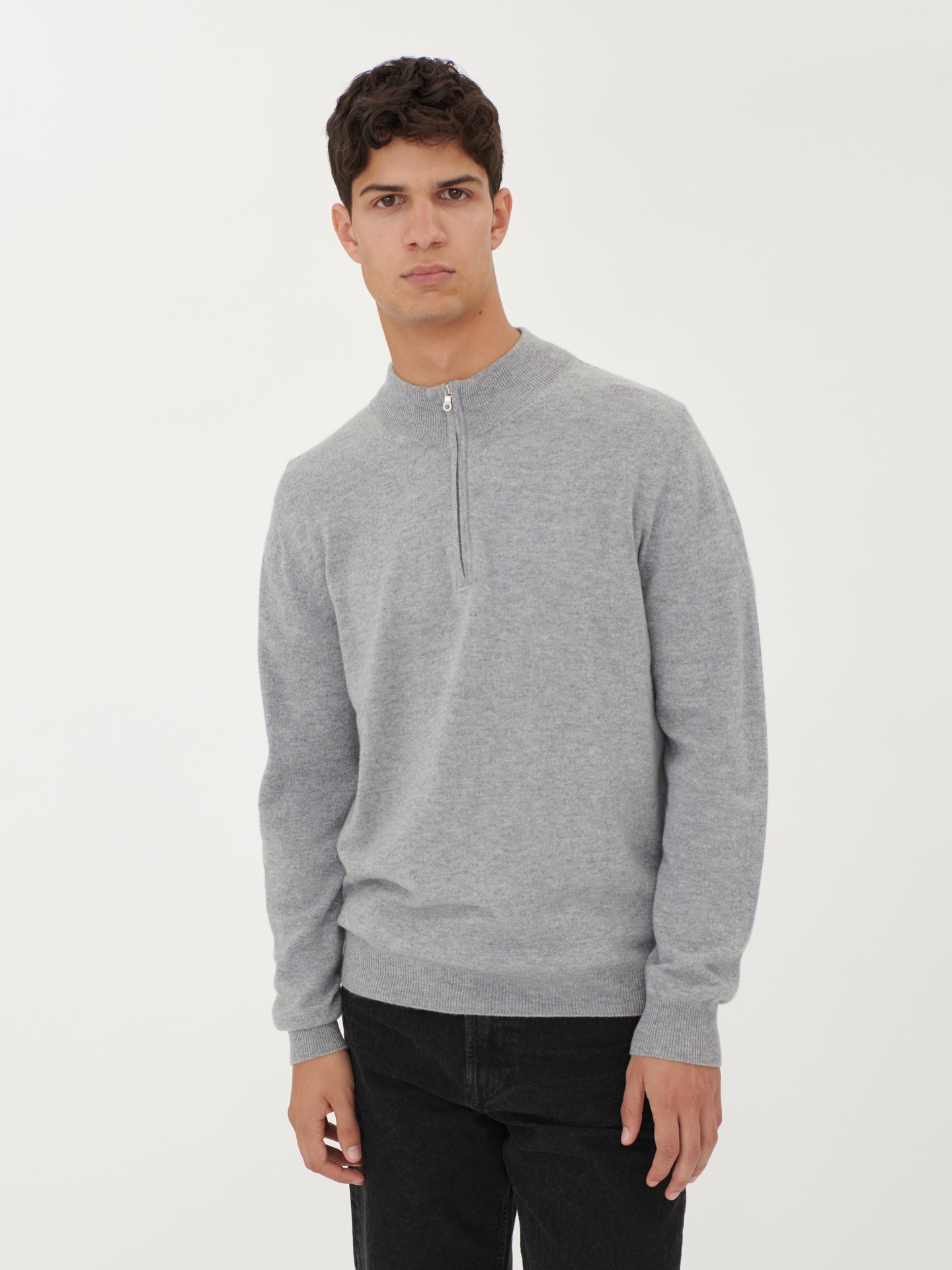 Pull polo demi en Cachemire pour hommes Gris - Gobi Cashmere
