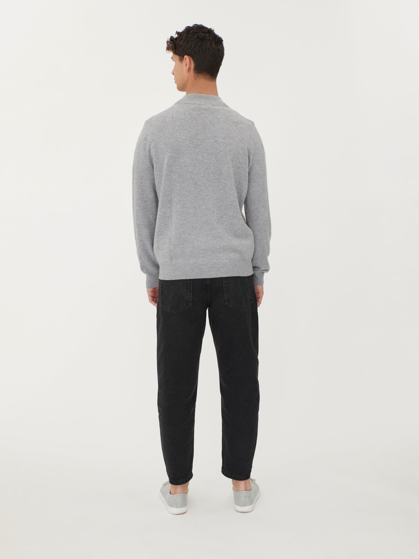 Pull polo demi en Cachemire pour hommes Gris - Gobi Cashmere