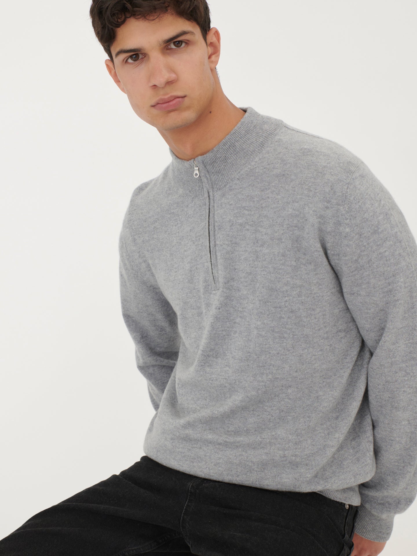 Pull polo demi en Cachemire pour hommes Gris - Gobi Cashmere