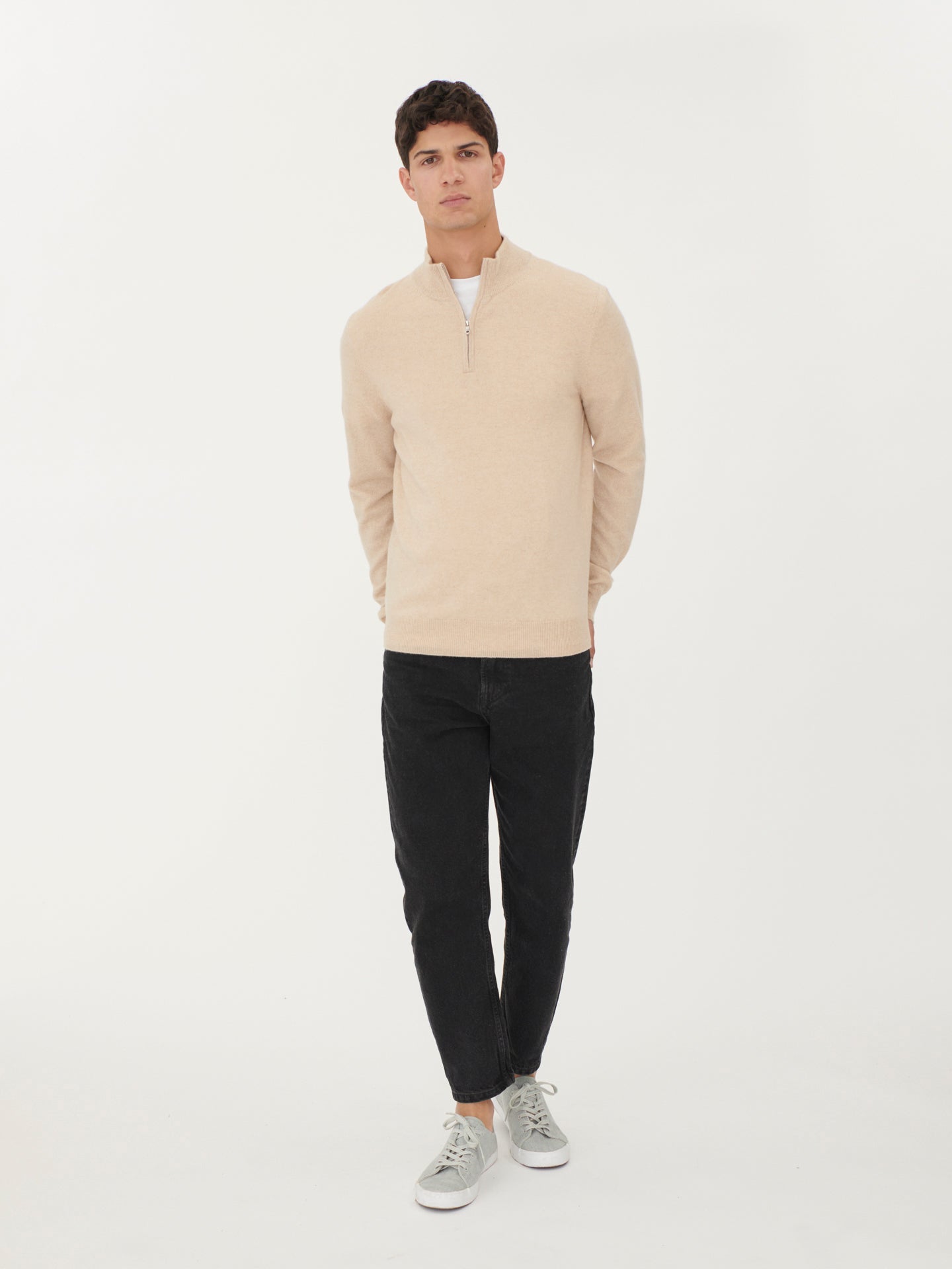 Pull polo demi zippé pour homme , couleur Taupe - Gobi Cashmere