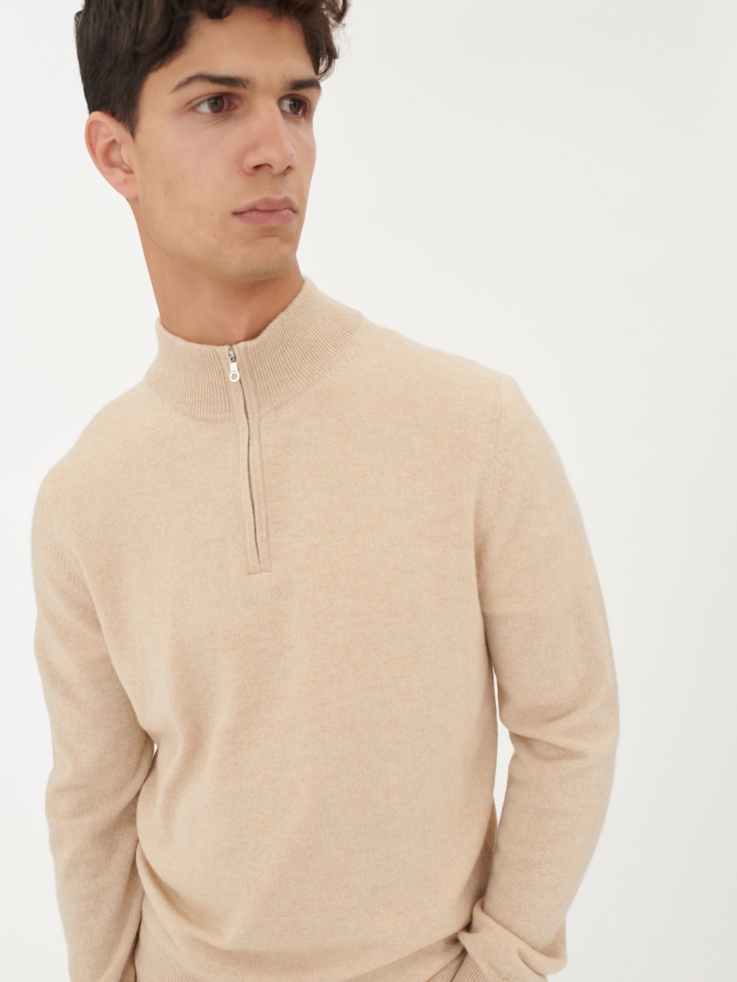 Pull polo demi zippé pour homme , couleur Taupe - Gobi Cashmere