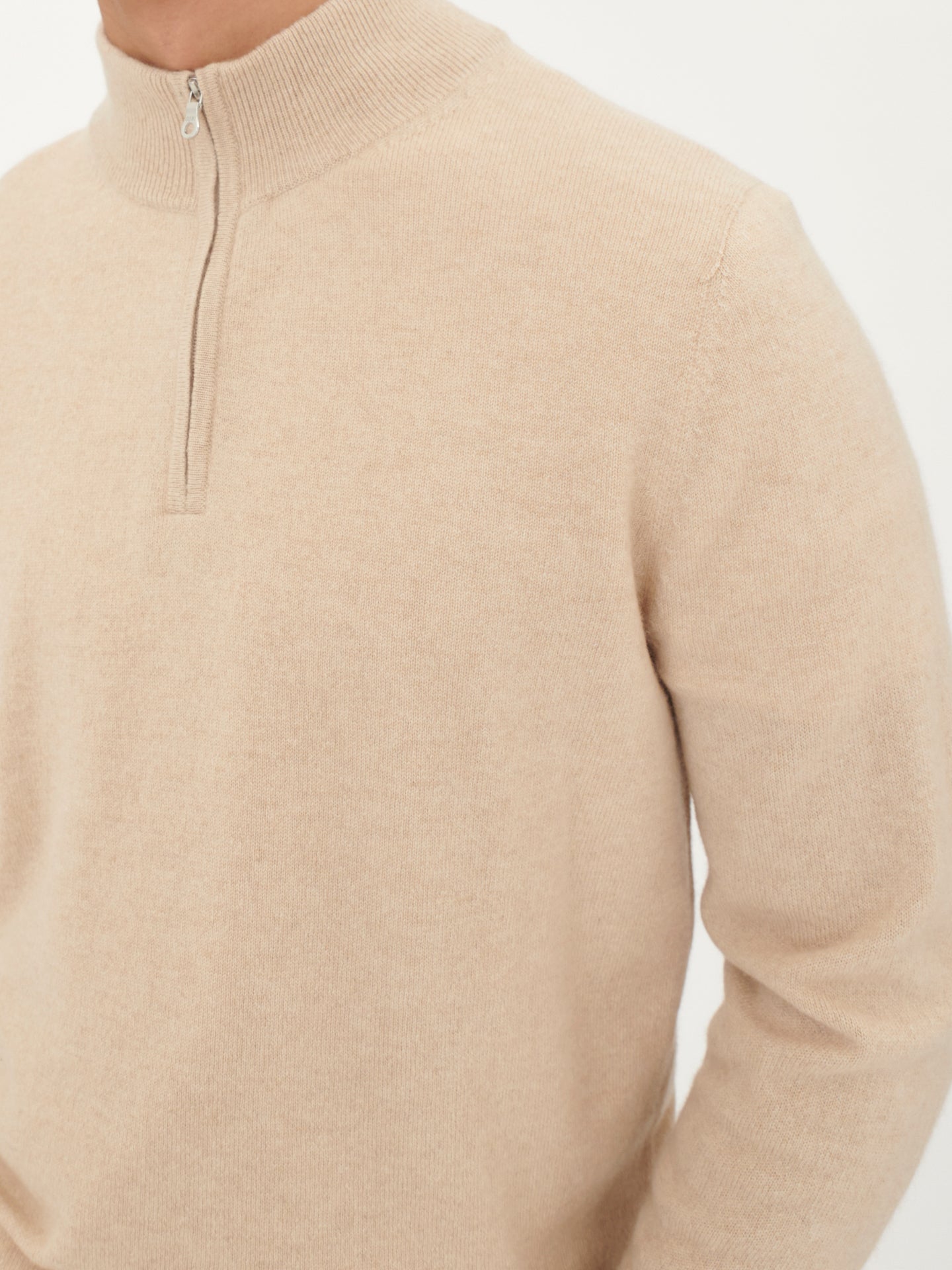 Pull polo demi zippé pour homme , couleur Taupe - Gobi Cashmere