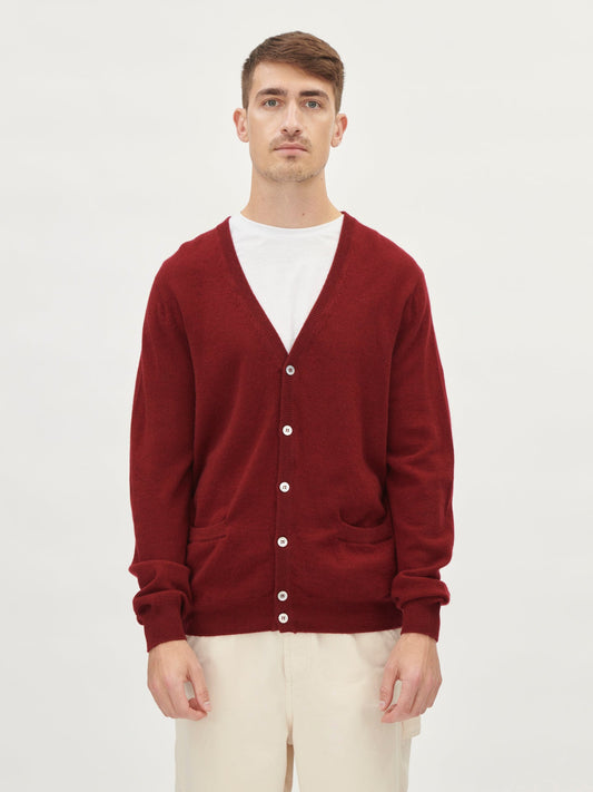 Cardigan a col V en Cachemire pour hommes Rouge - Gobi Cashmere