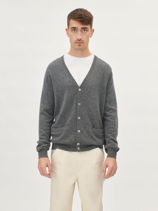 Cardigan a Col-V en cachemire pour  homme , couleur Gris - Gobi Cashmere