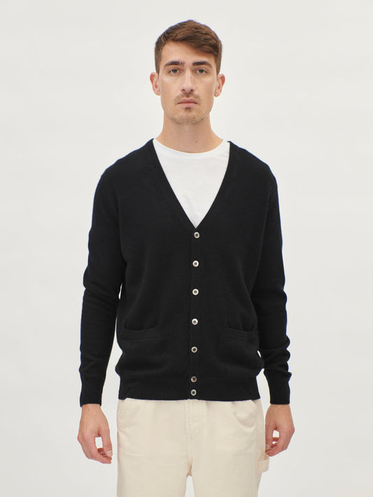 Cardigan a col V en Cachemire pour hommes Noir - Gobi Cashmere