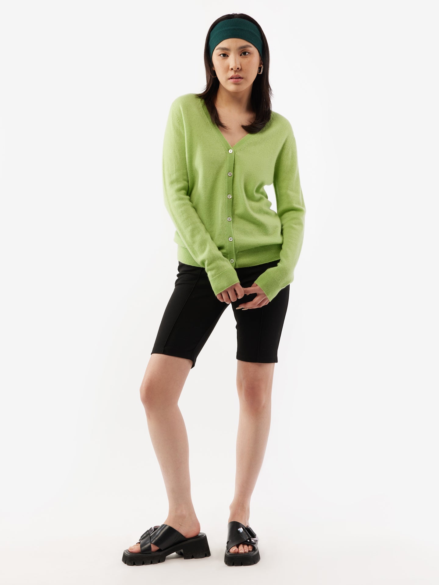 Cardigan col en V en Cachemire pour femmes vert - Gobi Cashmere
