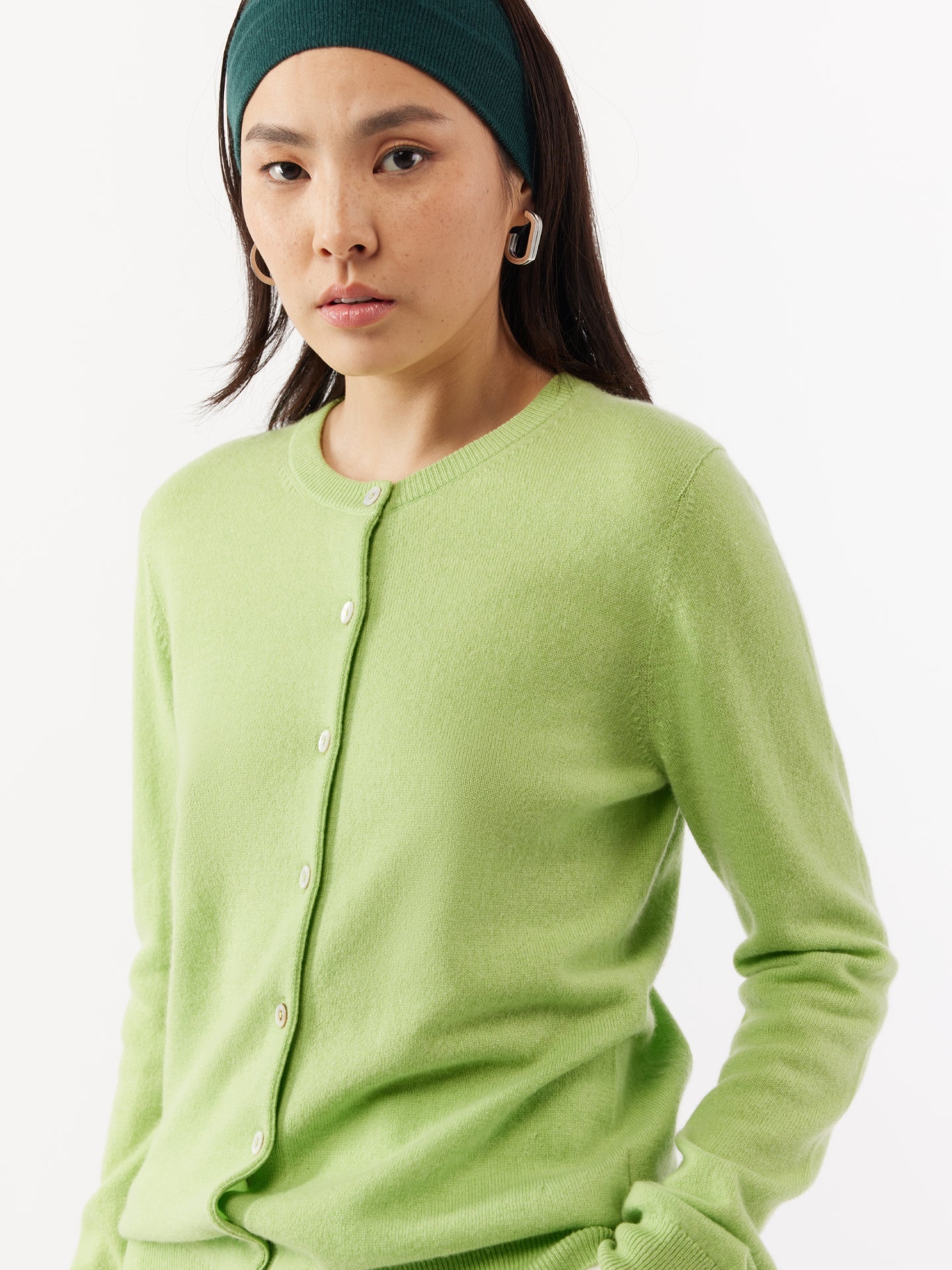 Cardigan col rond en Cachemire pour femmes vert - Gobi Cashmere