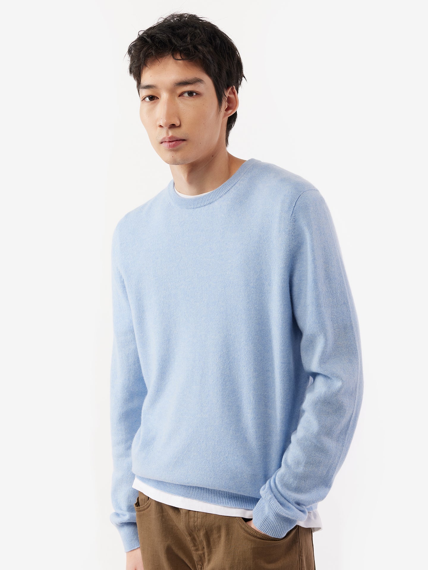 Pull col rond en Cachemire pour hommes Blanc - Gobi Cashmere
