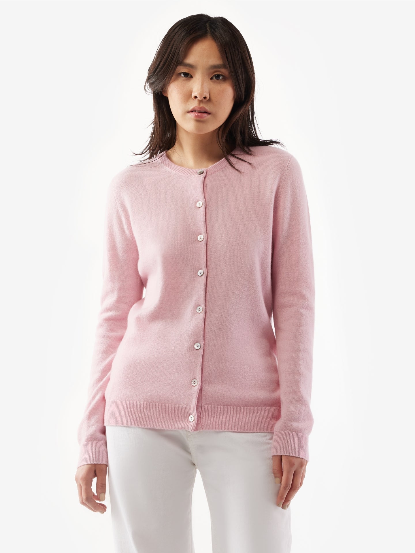 Cardigan col rond en Cachemire pour femmes rose - Gobi Cashmere