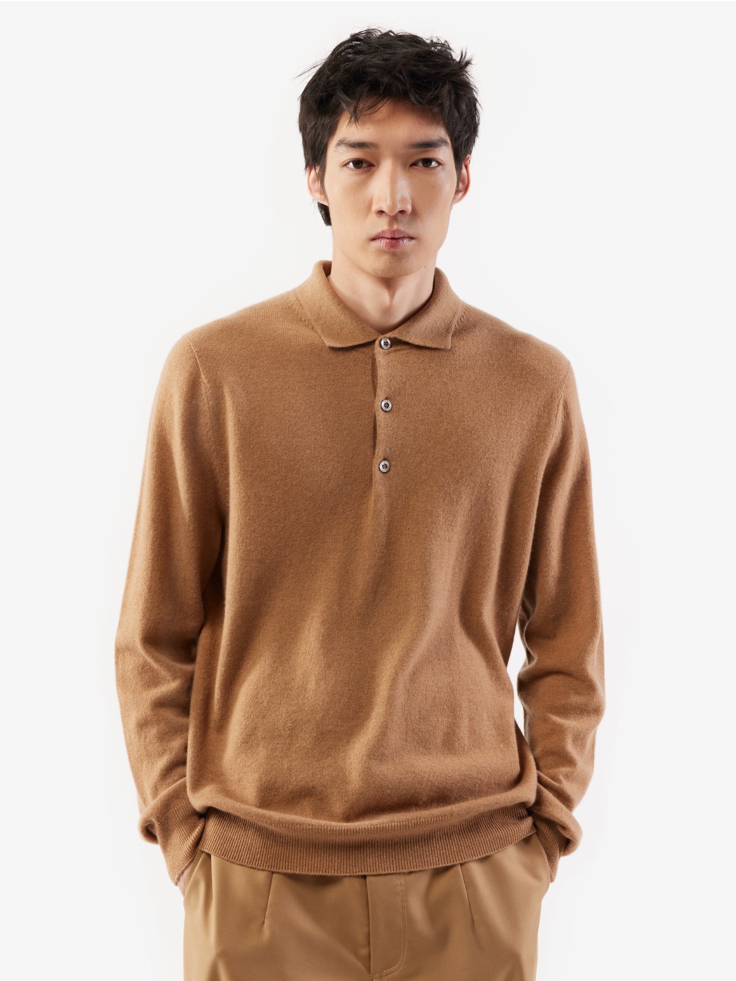 Pull col polo en Cachemire pour hommes Marron - Gobi Cashmere