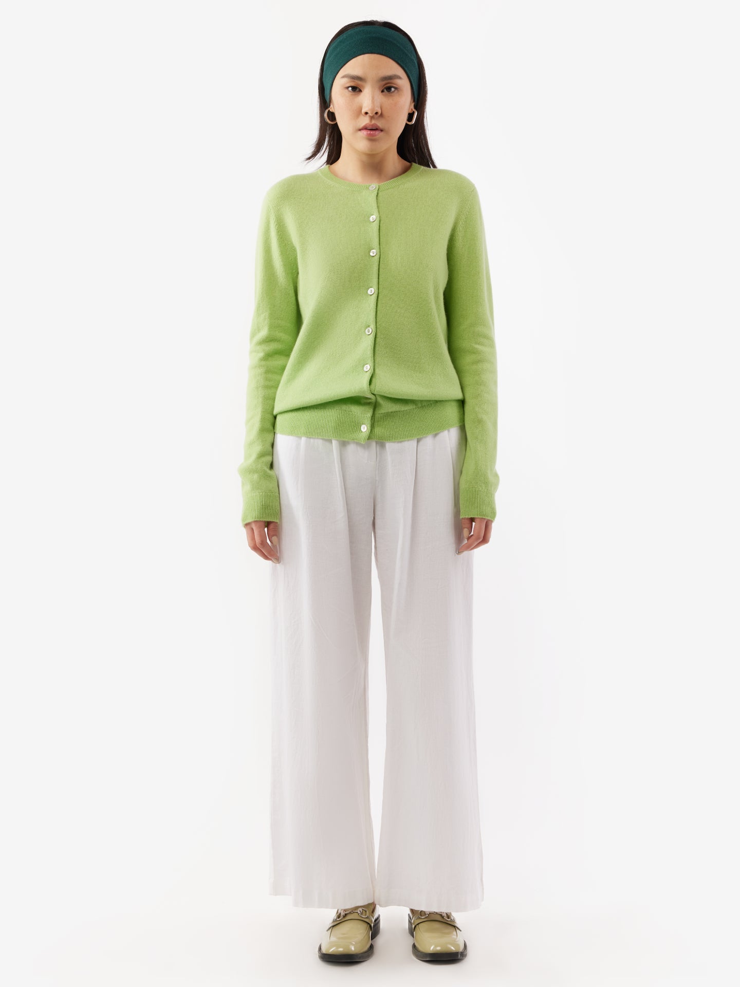 Cardigan col rond en Cachemire pour femmes vert - Gobi Cashmere