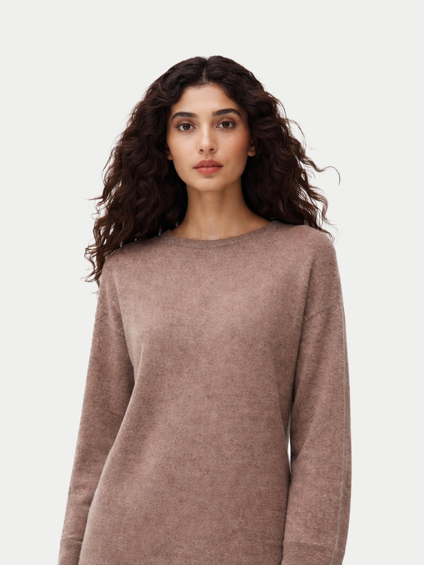 Robe en Cachemire Sans Coutures à Col Rond Couleur Organique