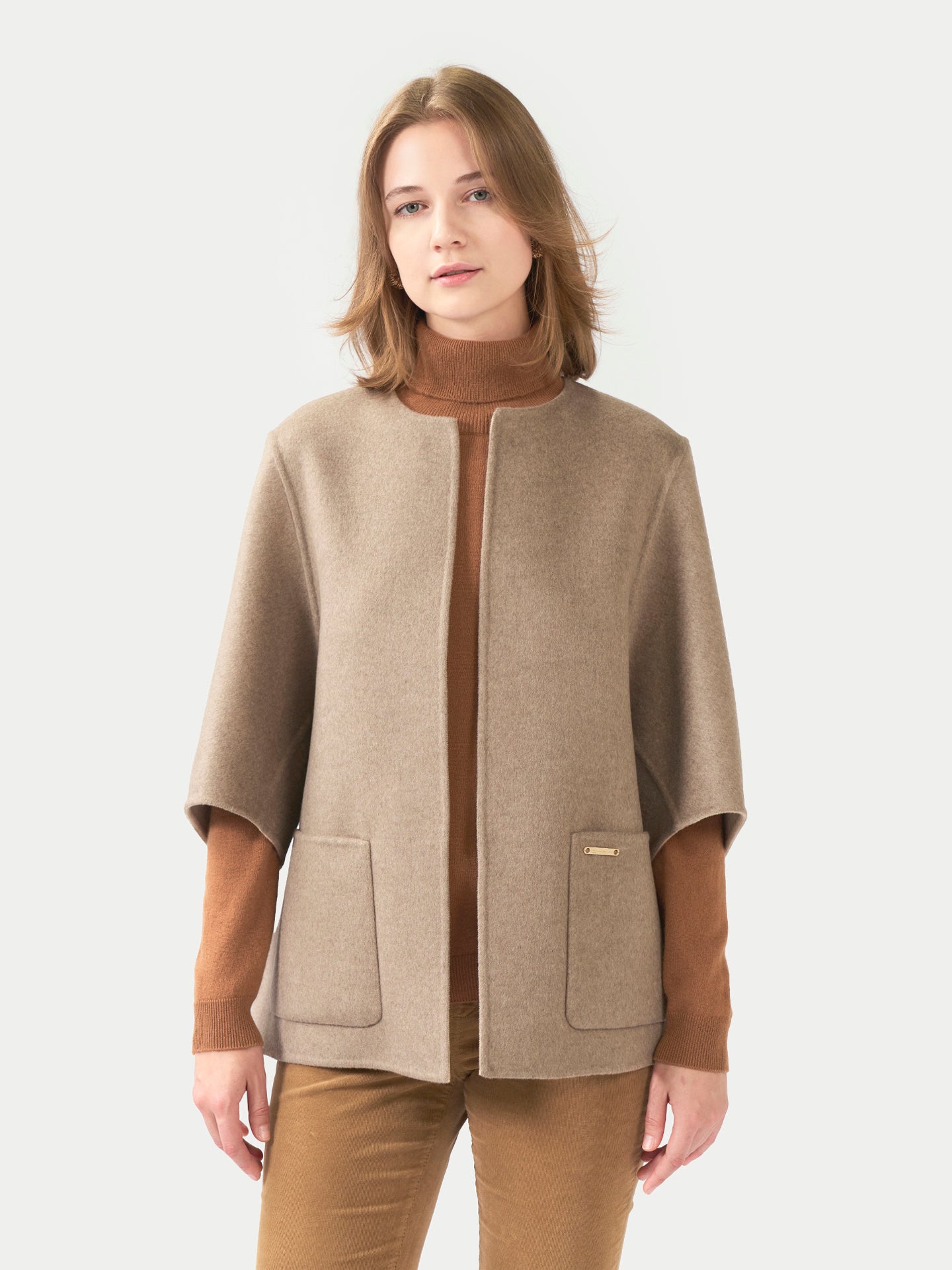 Veste Poncho en Cachemire Taupe | GOBI FR
