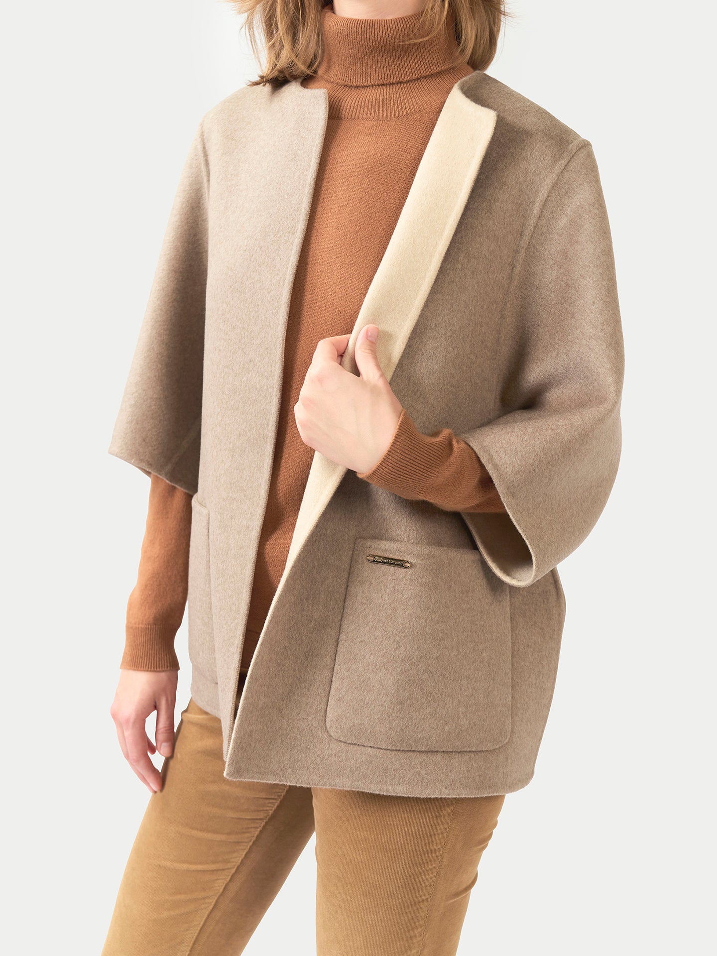 Veste Poncho en Cachemire Taupe | GOBI FR