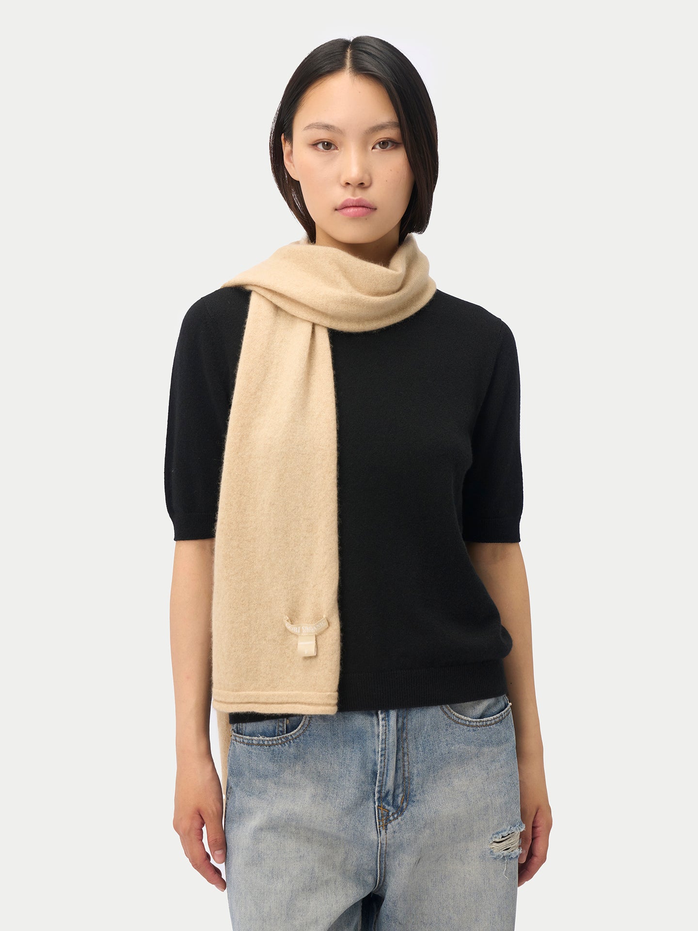 Écharpe en jersey de cachemire unisexe beige | GOBI Cashmere