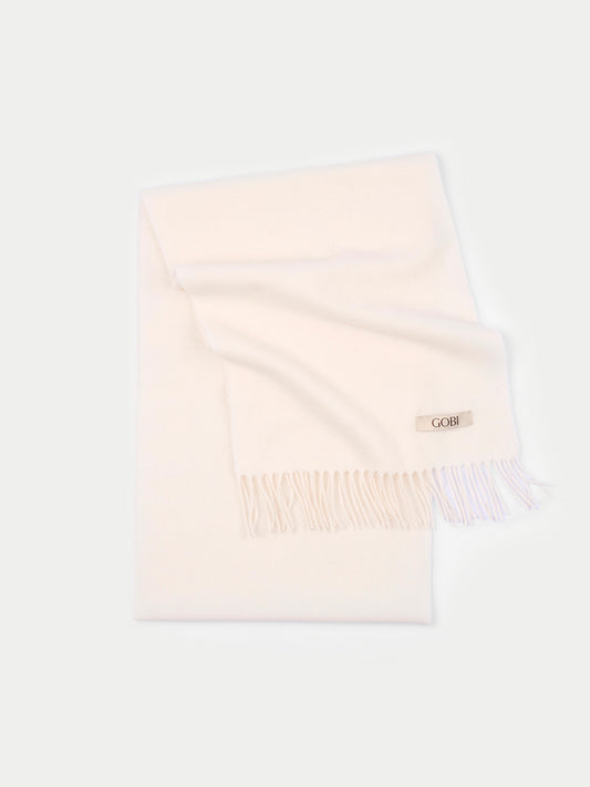 Écharpe en cachemire à franges couleur blanc | GOBI Cashmere