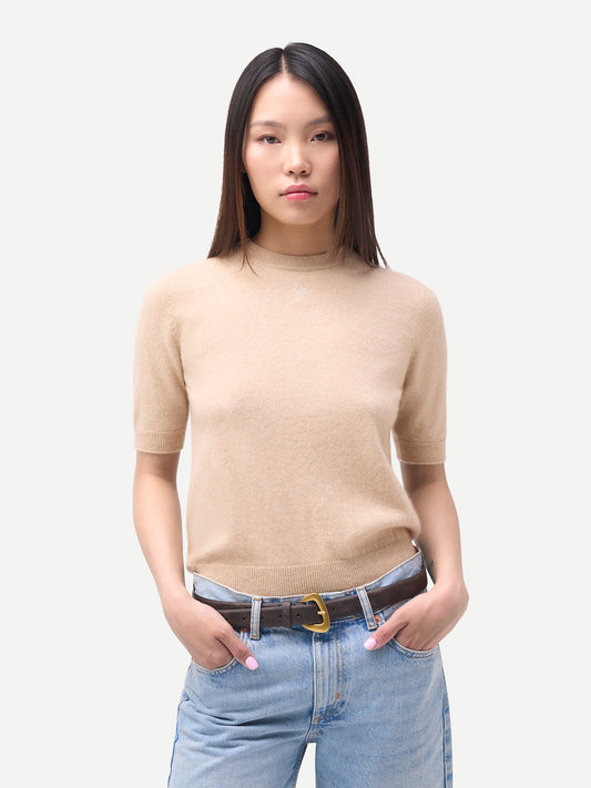 Pull Cachemire Manches Courtes Femme couleur beige | GOBI Cashmere