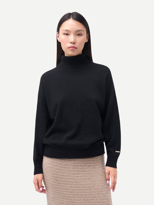 Pull en cachemire Mongol à col montant couleur noir | GOBI Cashmere