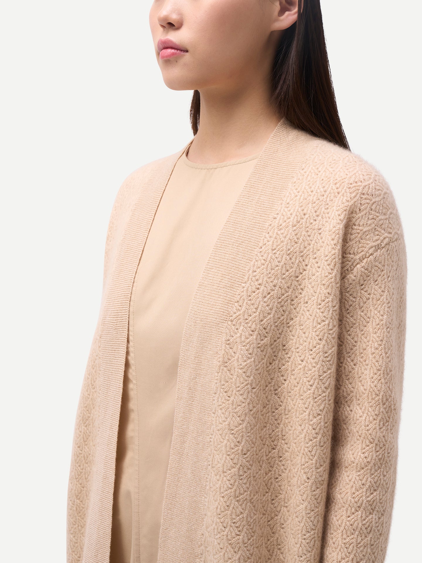 Cardigan Cachemire Ouvert Texturé Femme couleur beige | GOBI Cashmere
