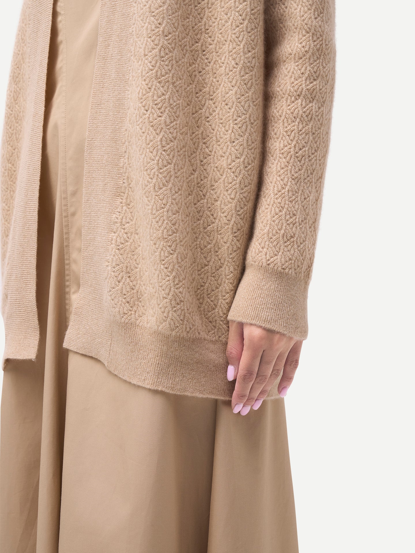 Cardigan Cachemire Ouvert Texturé Femme couleur beige | GOBI Cashmere