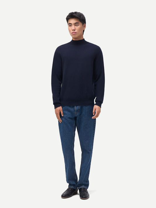 Pull col haut en cachemire Timeless homme couleur marine | GOBI Cashmere