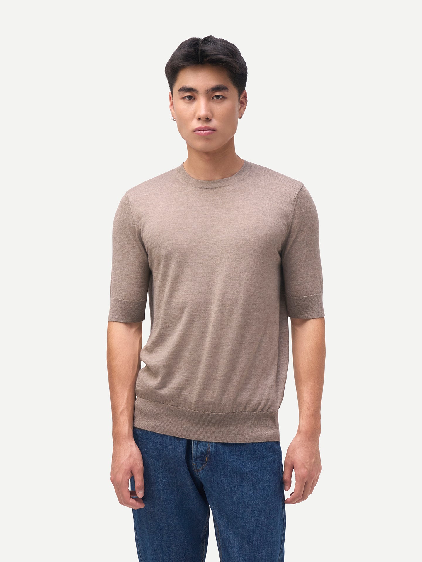 T-shirt en soie et cachemire pour homme couleur taupe- Gobi Cashmere