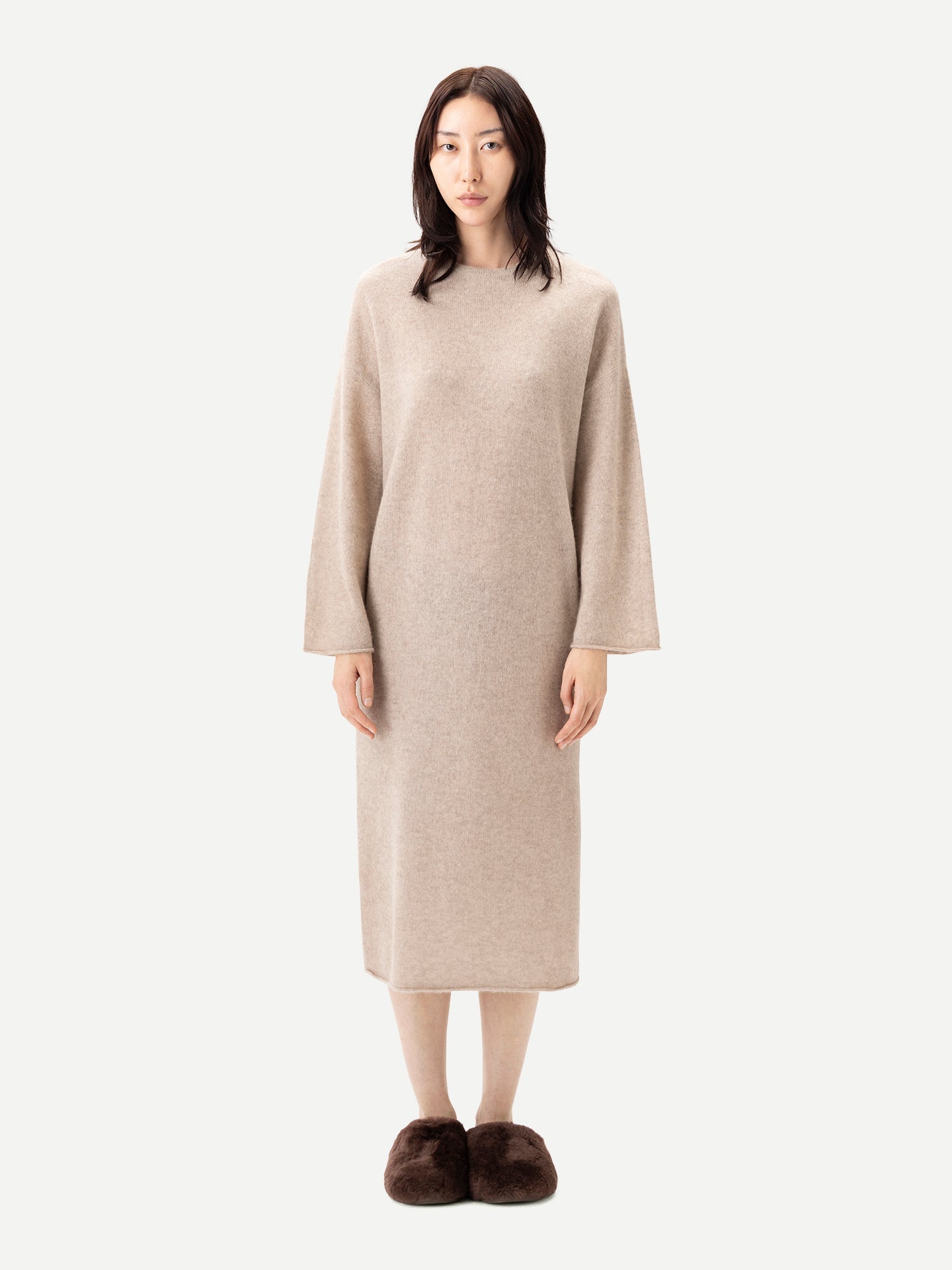 Robe longue femme en cachemire couleur gris chaud | GOBI Cashmere