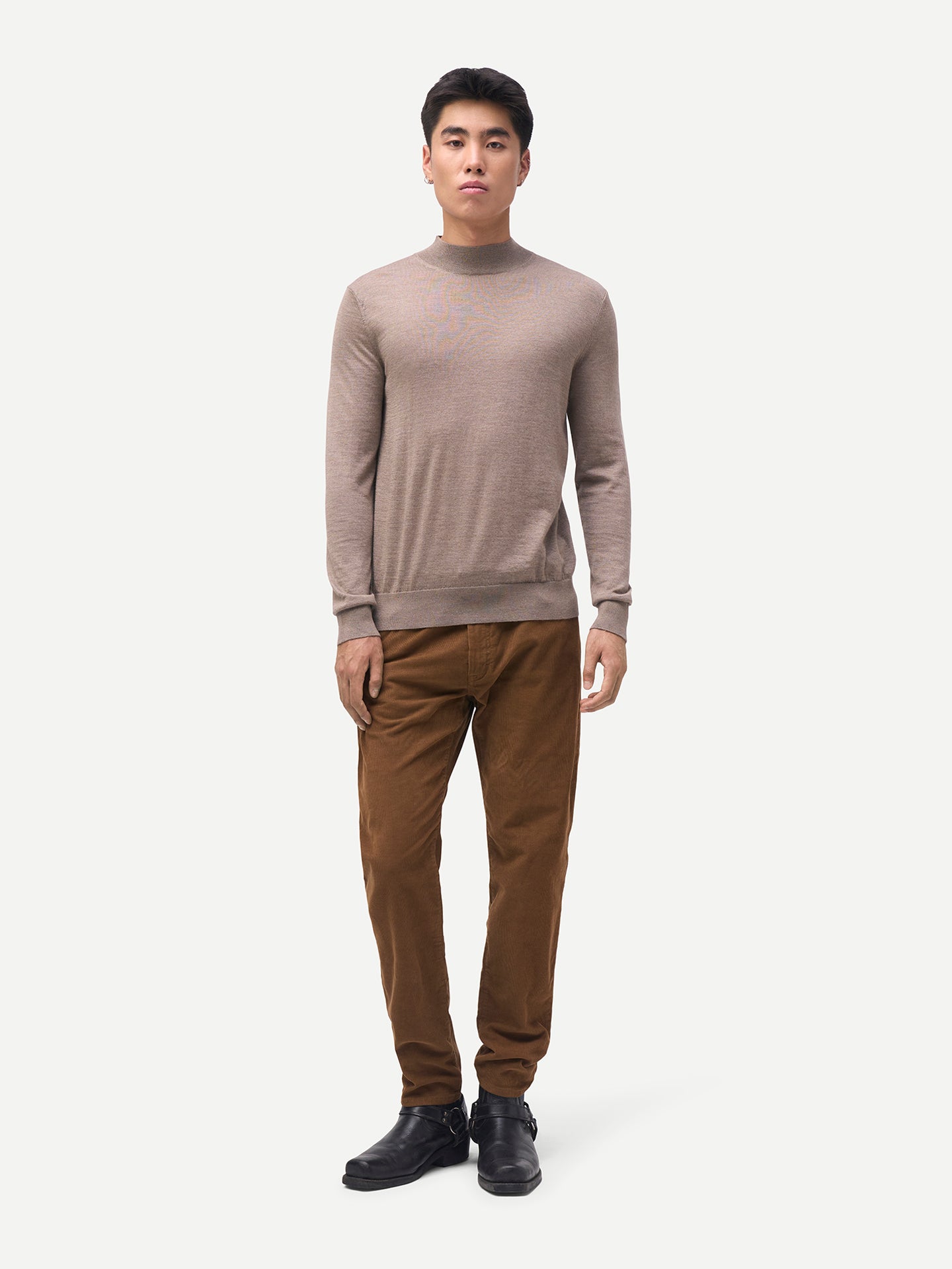 Pull homme en cachemire et soie à col montant