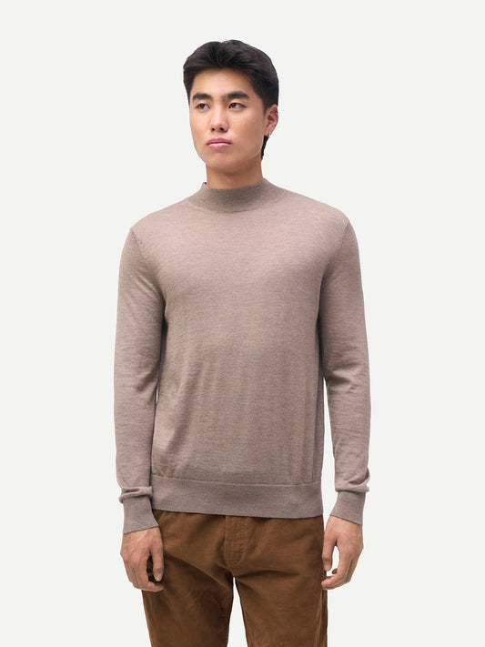 Pull en cachemire et soie à col montant couleur taupe | GOBI Cashmere
