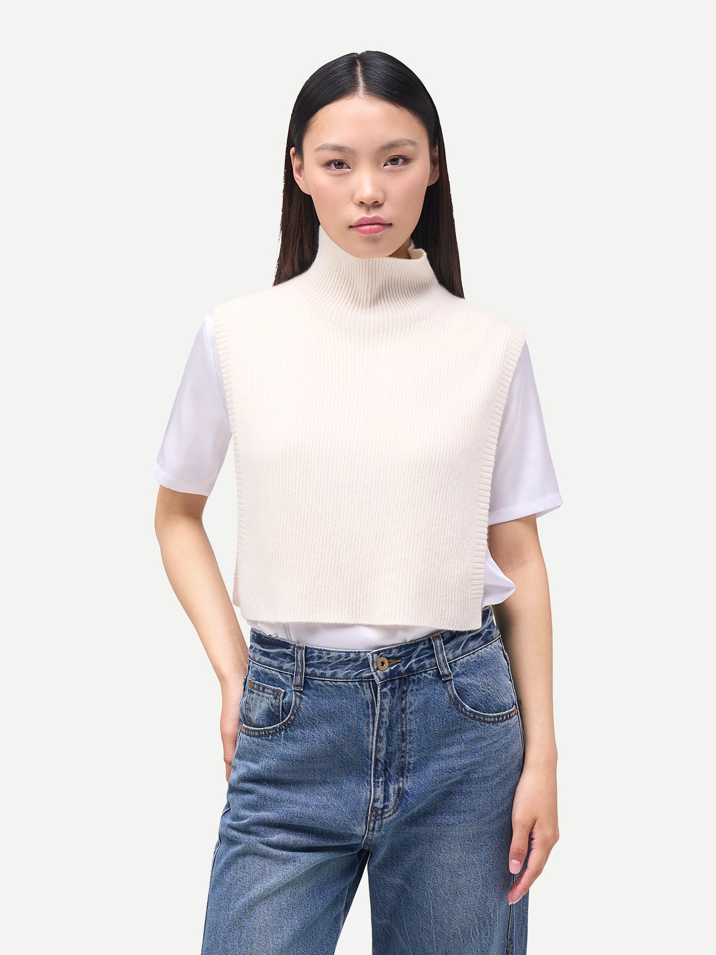 Écharpe col roulé en cachemire unisexe couleur blanc | GOBI Cashmere