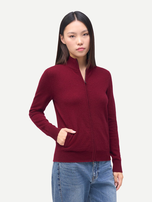 Cardigan zippé en cachemire Timeless femme couleur rouge | GOBI Cashmere