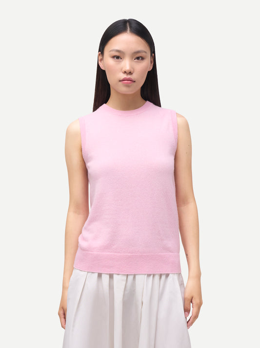 Gilet col rond en cachemire Timeless femme couleur rose | GOBI Cashmere