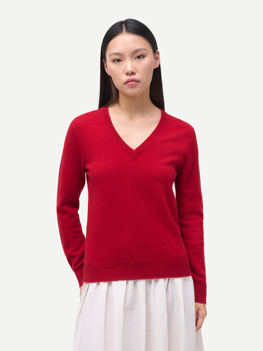 Pull col V en cachemire Timeless femme couleur rouge GOBI Cashmere