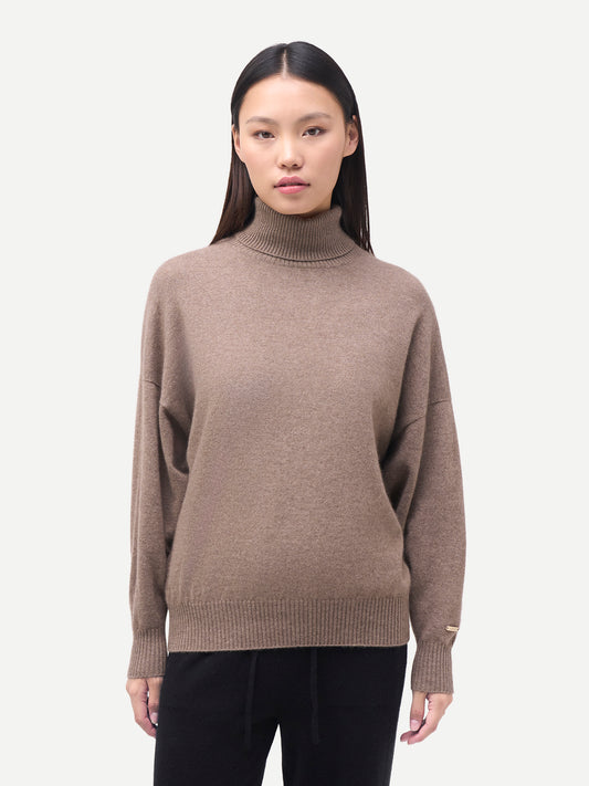 Pull en cachemire Mongol à col montant couleur taupe | GOBI Cashmere