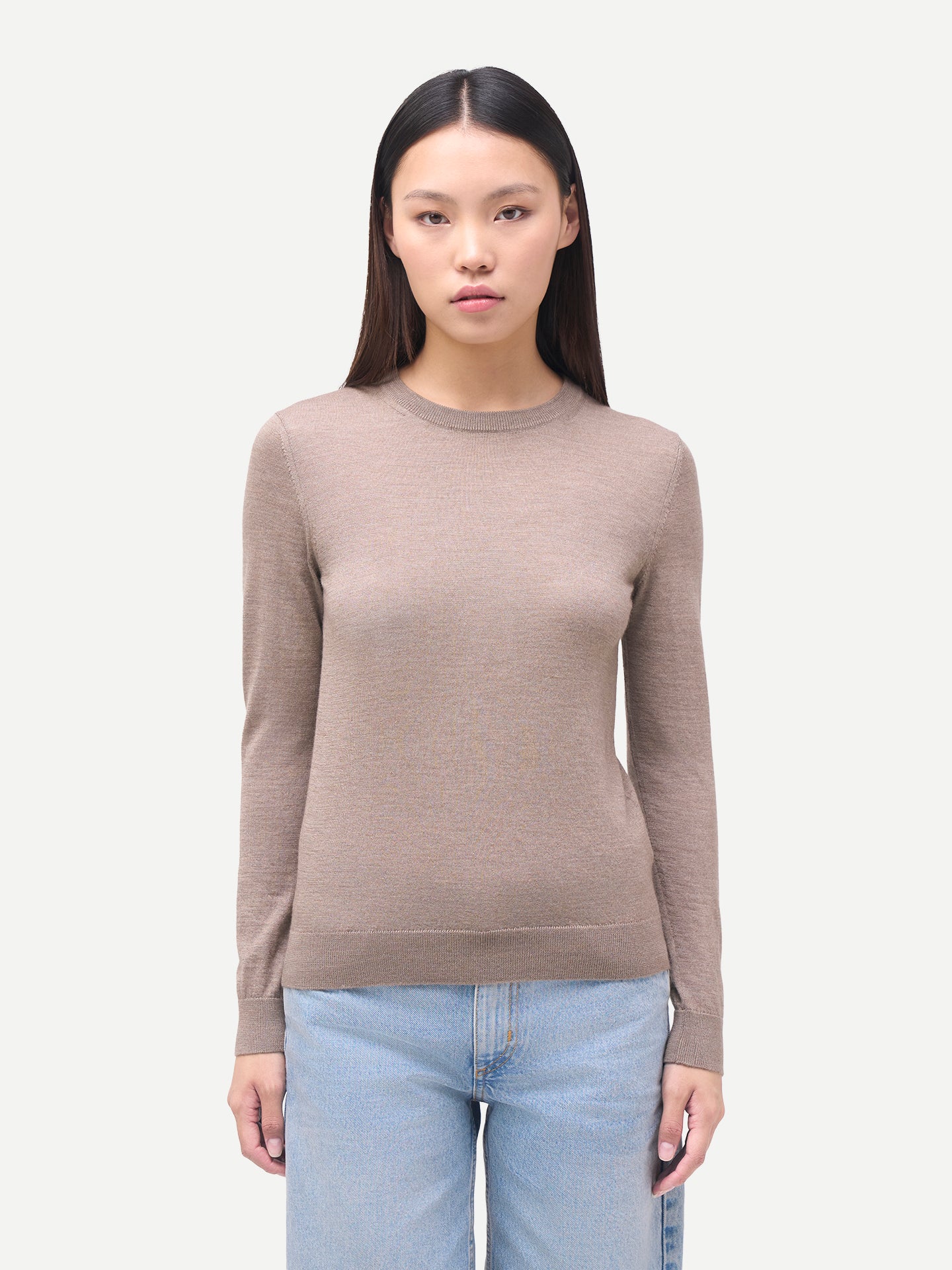 Pull en cachemire pour femme à col rond couleur taupe