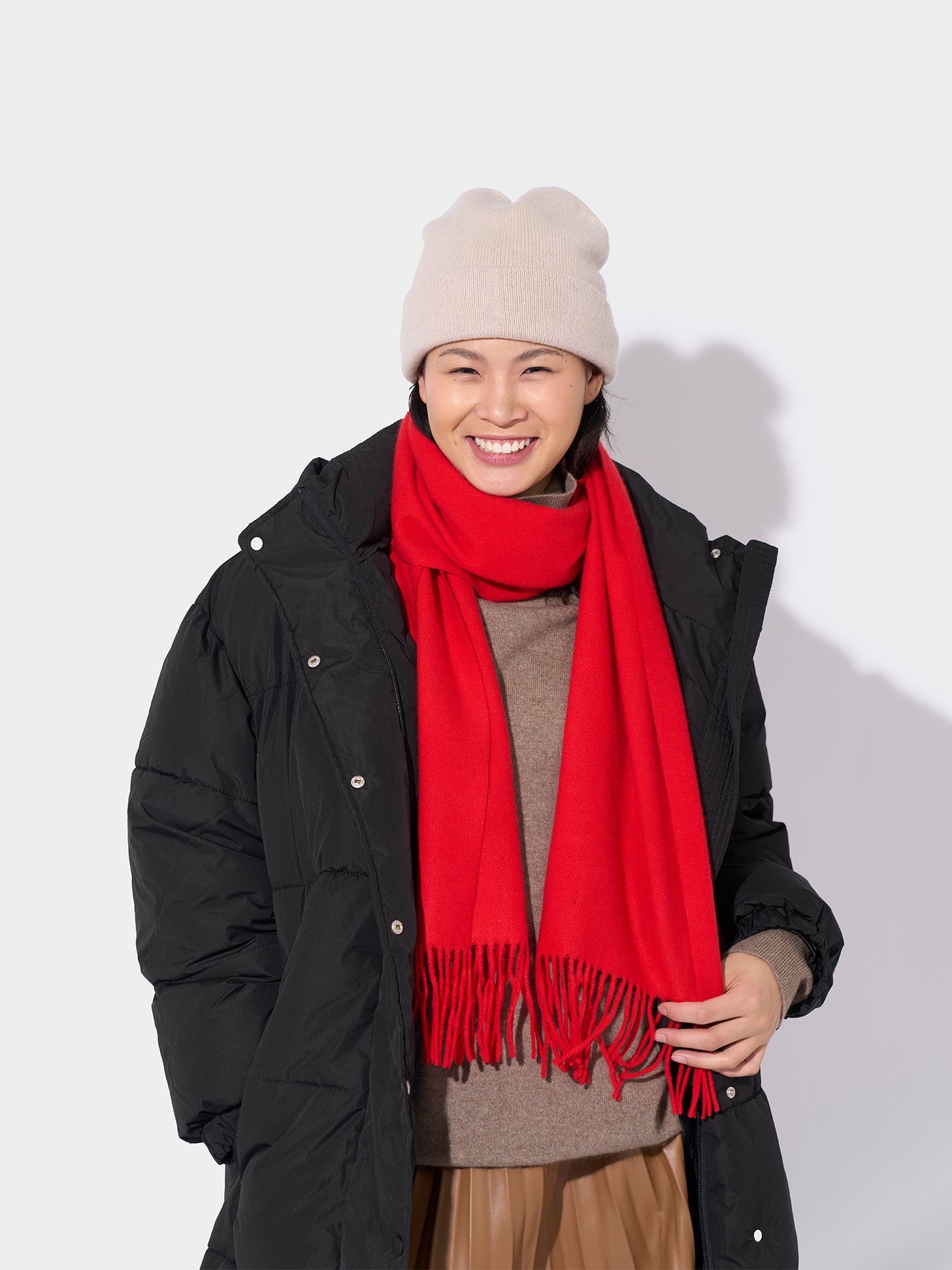 Écharpe avec franges en cachemire unisexe , couleur rouge - Gobi Cashmere 