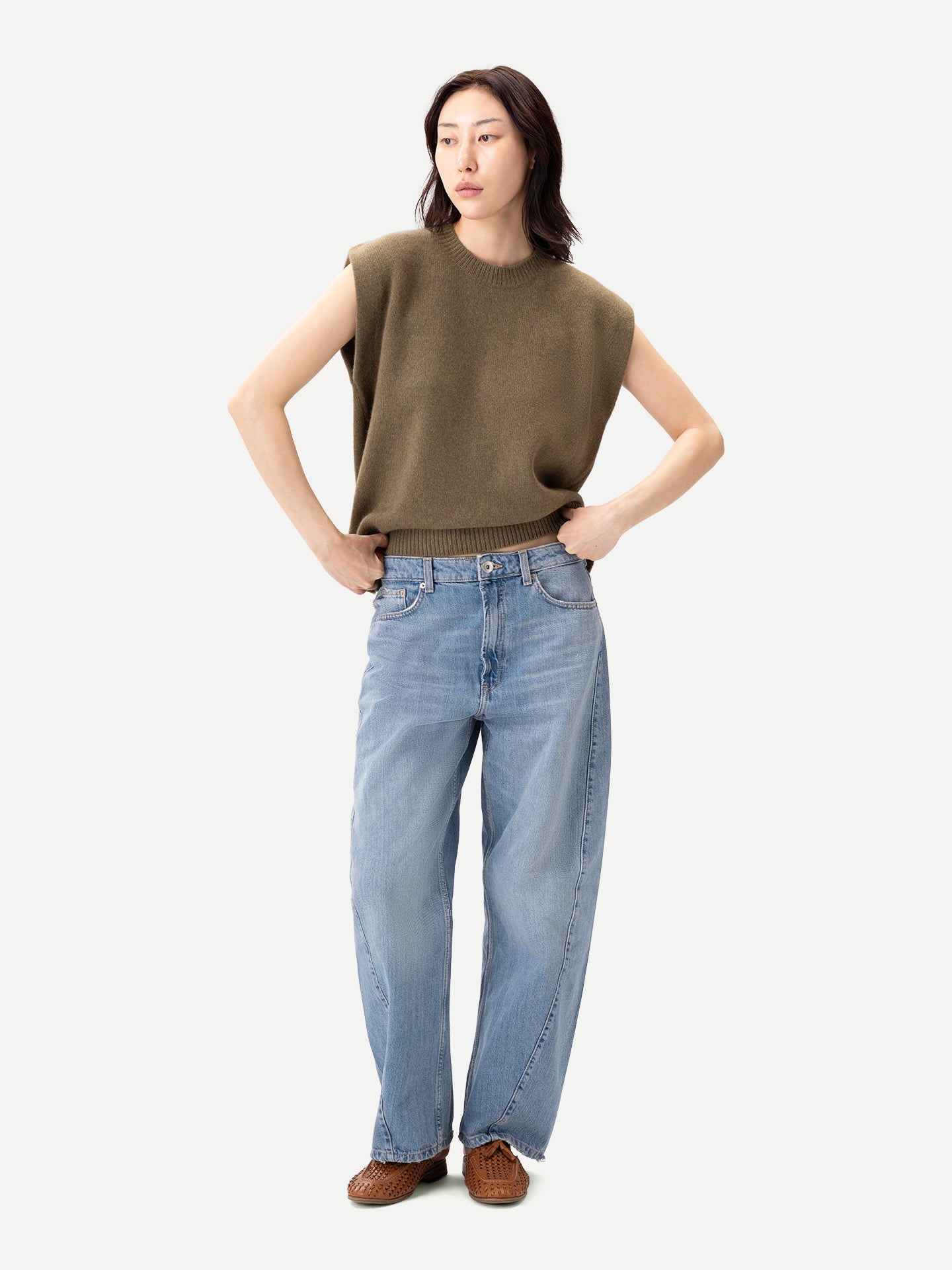 Twin-set femme en cachemire ras-du-cou Couleur Aloe | GOBI Cashmere