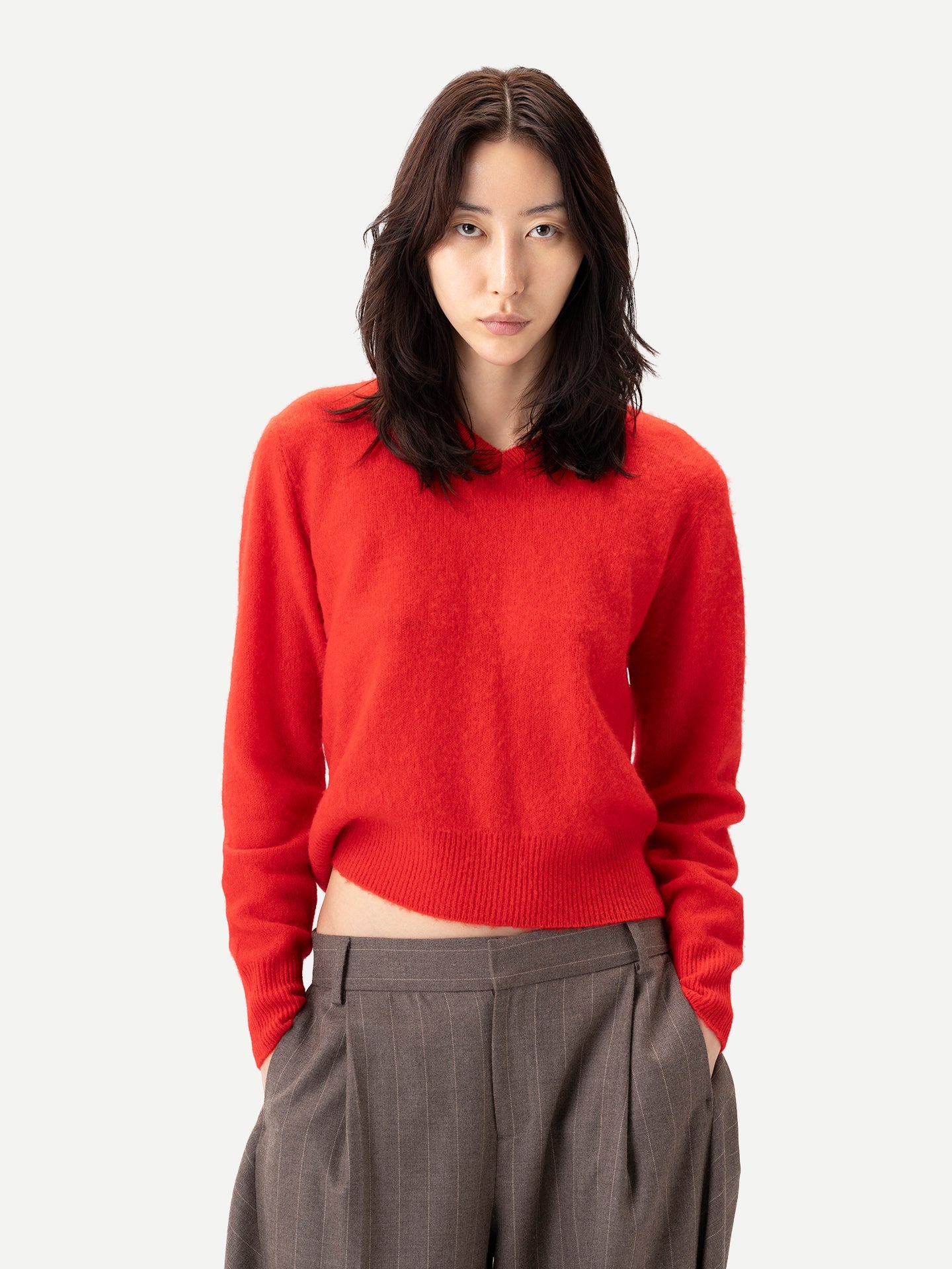Pull femme en cachemire à double col couleur rouge | GOBI Cashmere