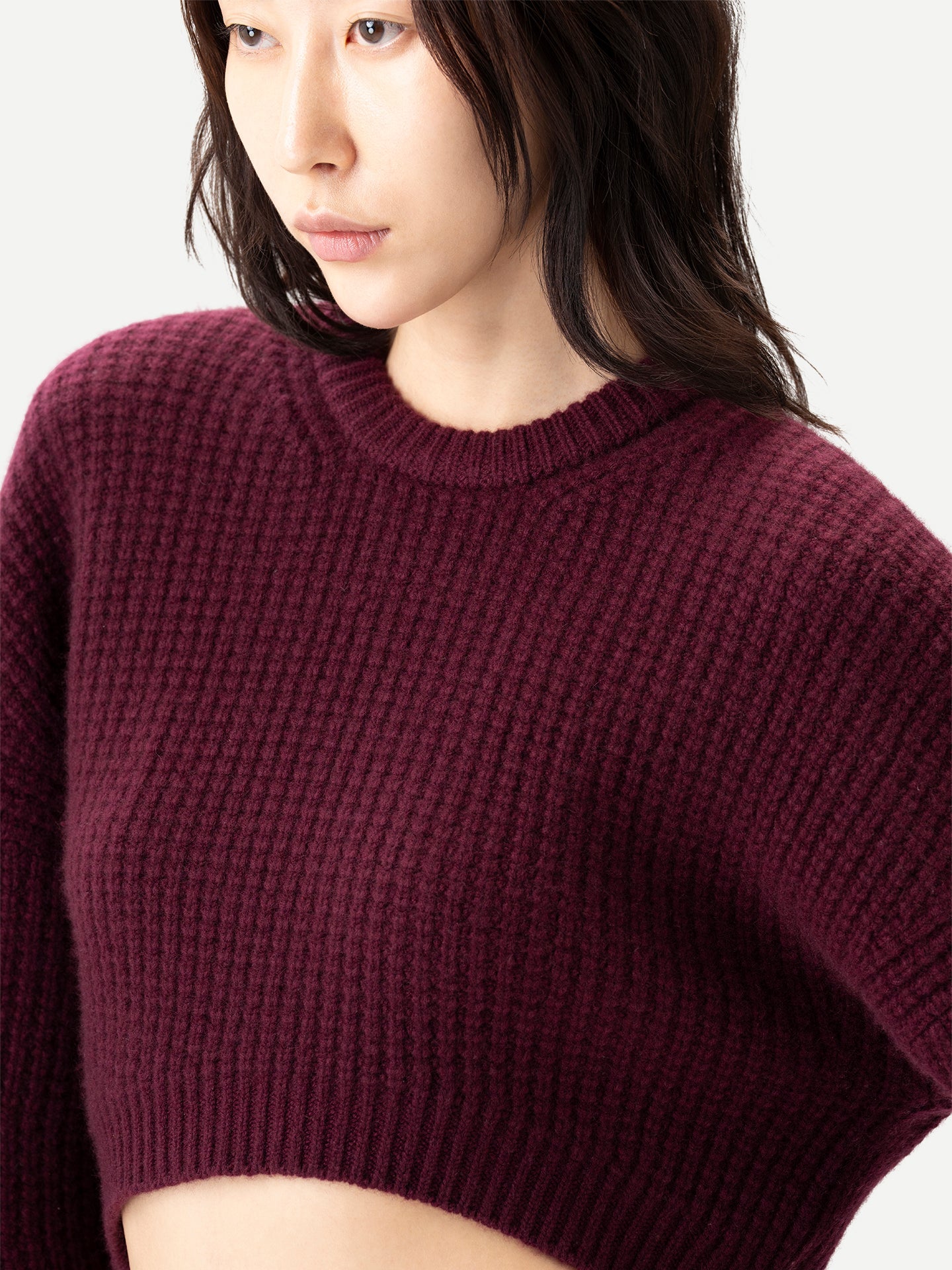 Pull court femme en cachemire à manches ovales couleur burgundy | GOBI