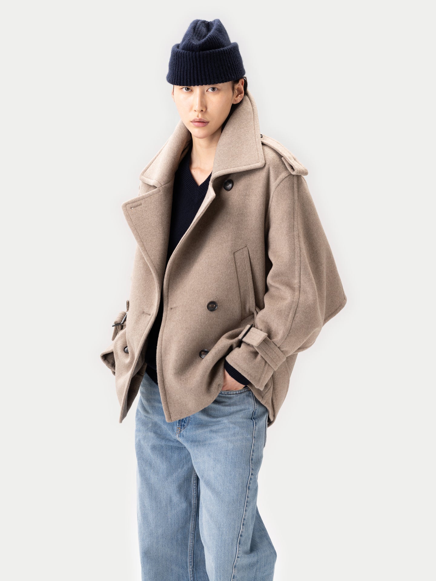 Peacoat en Cachemire, Style Trench pour Femme couleur taupe | GOBI