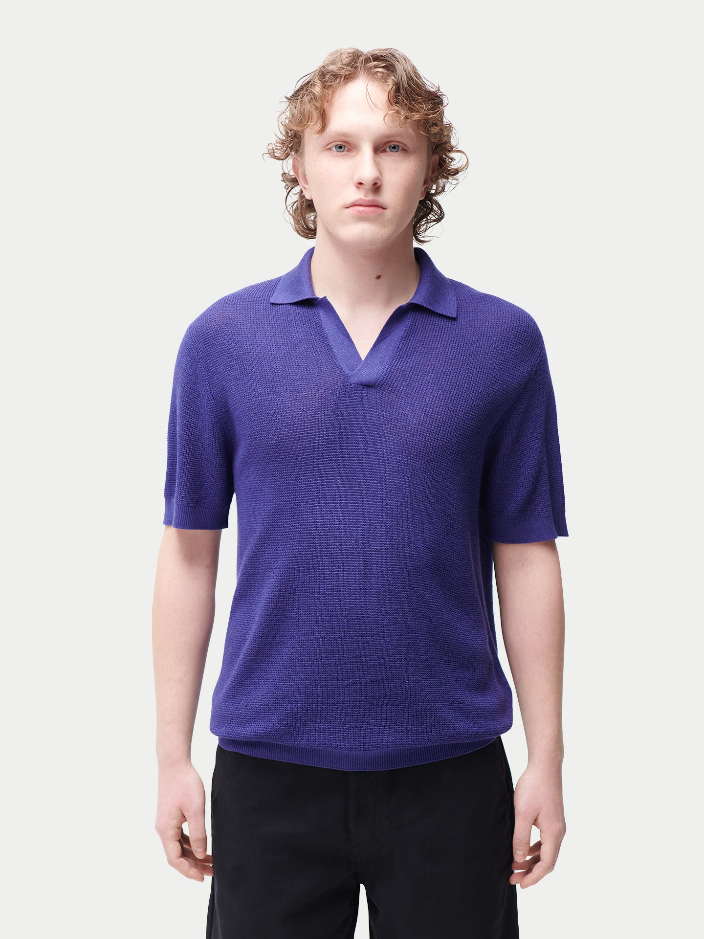 Polo en soie de cachemire à col ouvert