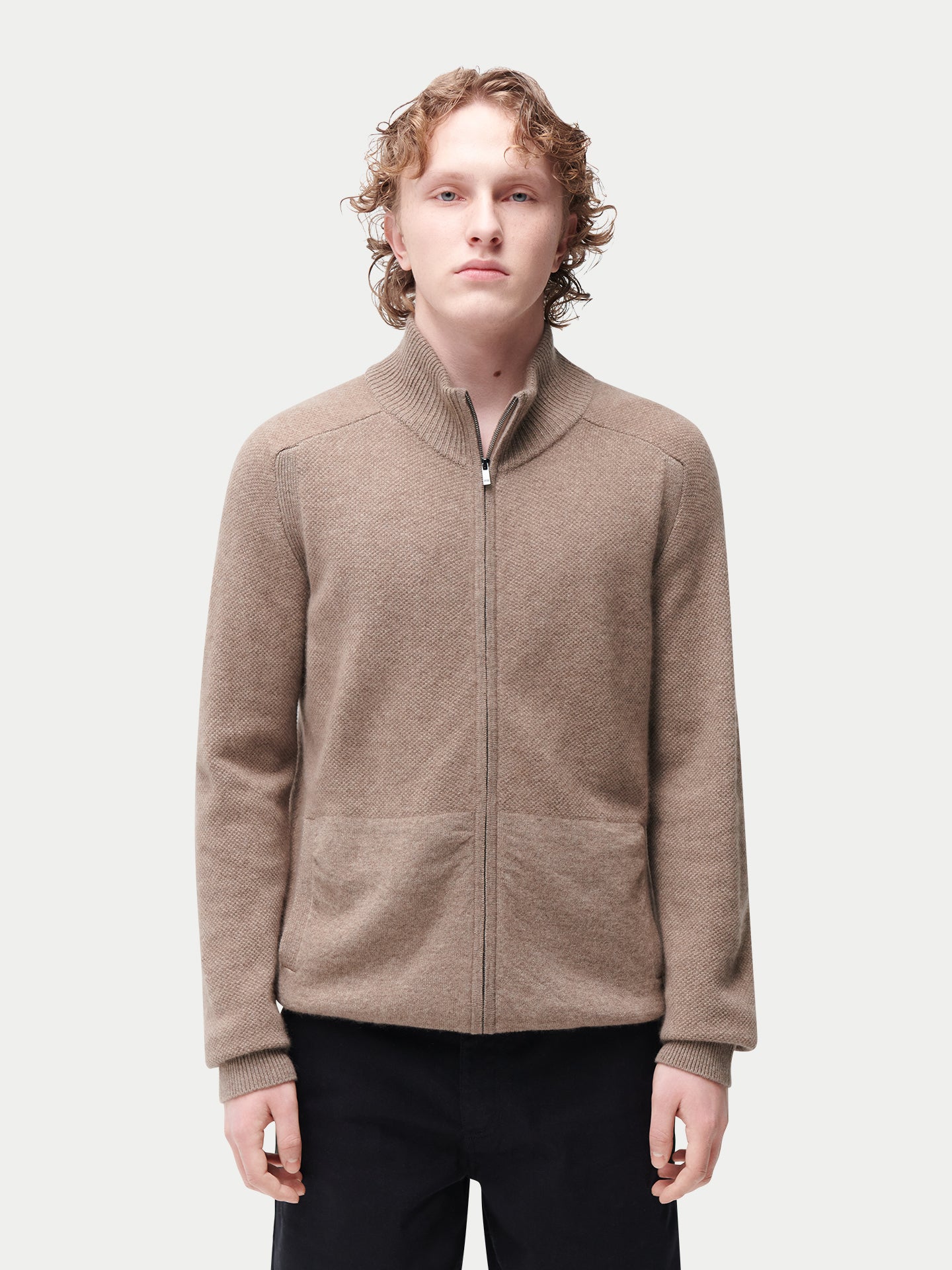 Cardigan en cachemire zippé à col montant