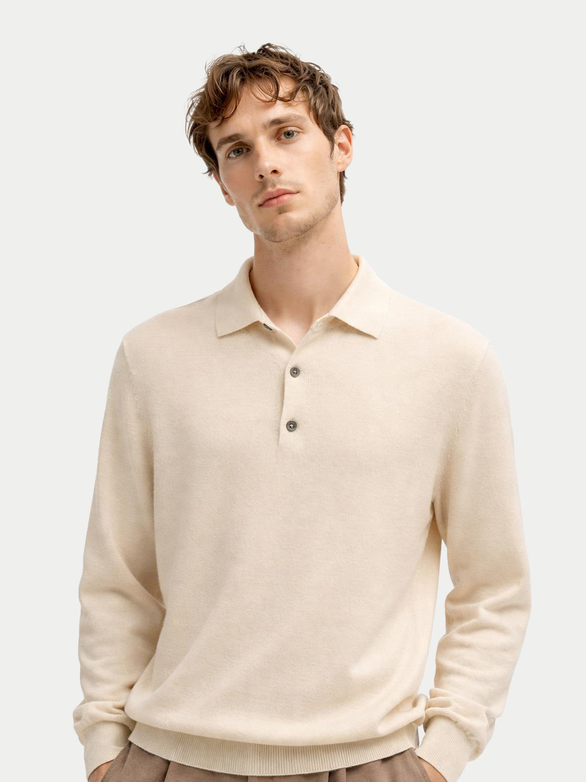 Pull col polo en cachemire Essential pour hommes Couleur Organique