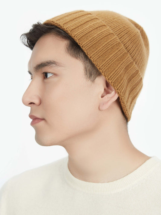 Bonnet en tricot côtelé en cachemire pour homme Marron - Gobi Cashmere